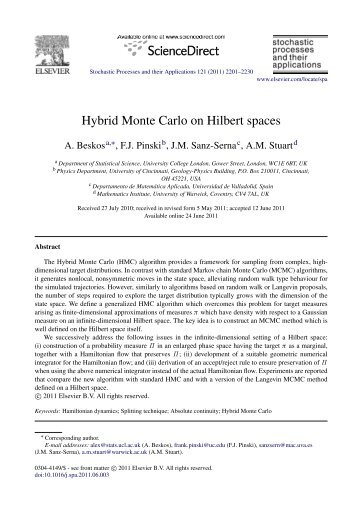 Hybrid Monte Carlo on Hilbert spaces - Physics - University of ...