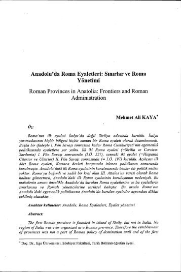 Anadolu'da Roma Eyaletieri - Ankara Üniversitesi Dergiler Veritabanı