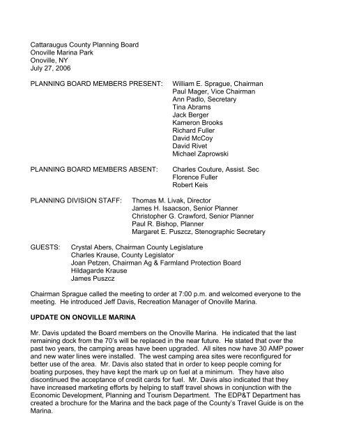 Planning Board Meeting Minutes for July 27, 2006 - Cattaraugus ...