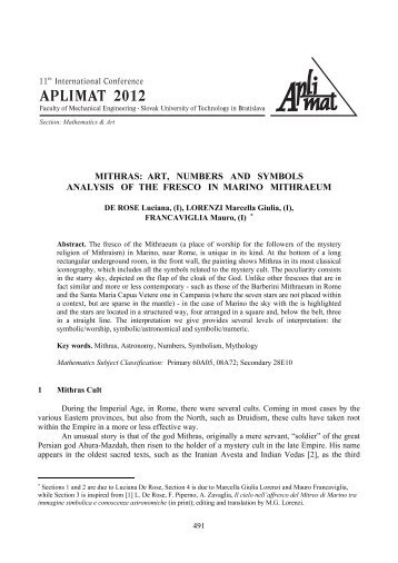 mithras: art, numbers and symbols analysis of the - Conference ...