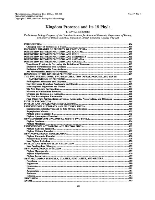 Kingdom Protozoa and Its 18Phyla - Cladocera.de