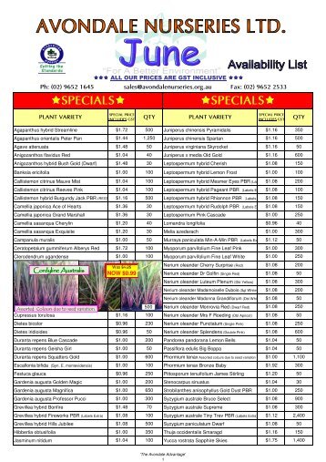 2012 June List - Avondale Nurseries