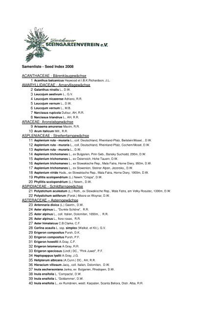 Samenliste 2008 - Zwickauer Steingartenverein eV