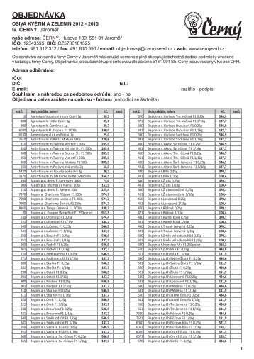 objednávkový list osiv květin a zelenin 2012-2013 - Černý