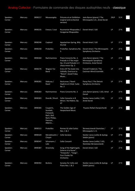 Analog Collector - Formulaire de commande des disques ...