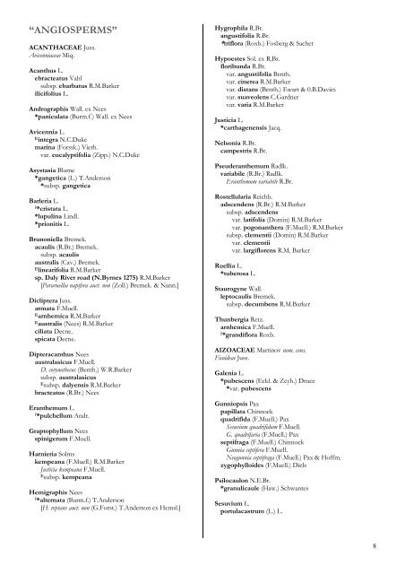 Checklist of the Vascular Plants of the NorthernTerritory