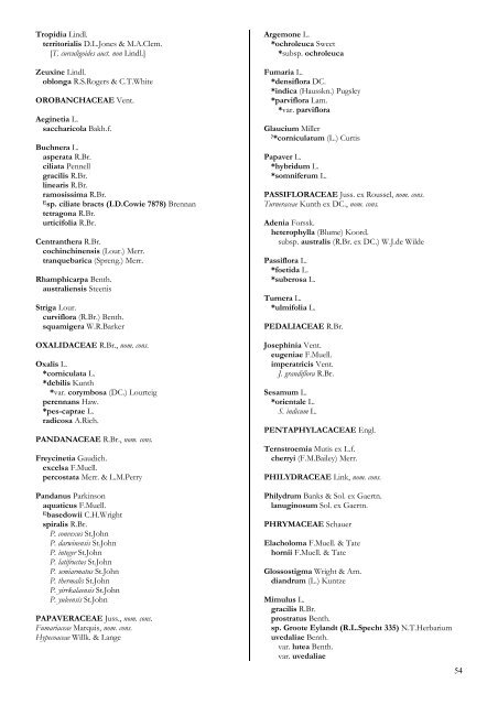 Checklist of the Vascular Plants of the NorthernTerritory