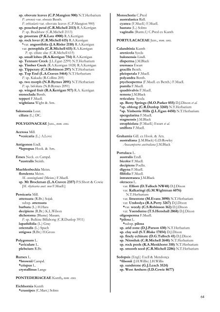 Checklist of the Vascular Plants of the NorthernTerritory