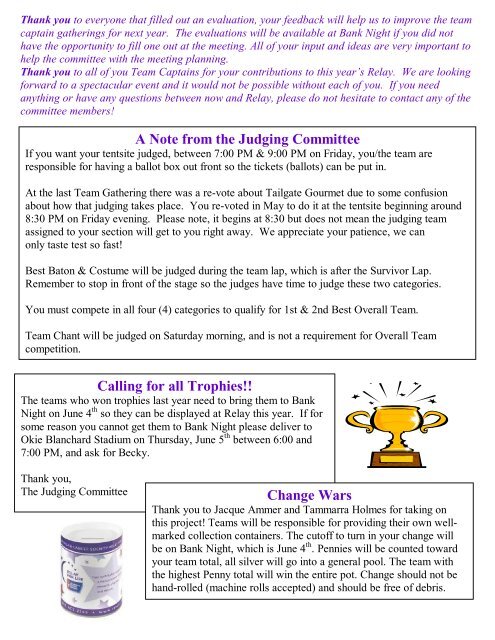 RFL Newsletter May 08 - Relay For Life