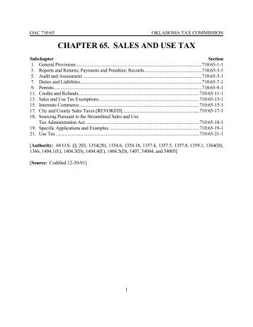 CHAPTER 65. SALES AND USE TAX - Oklahoma Tax Commission