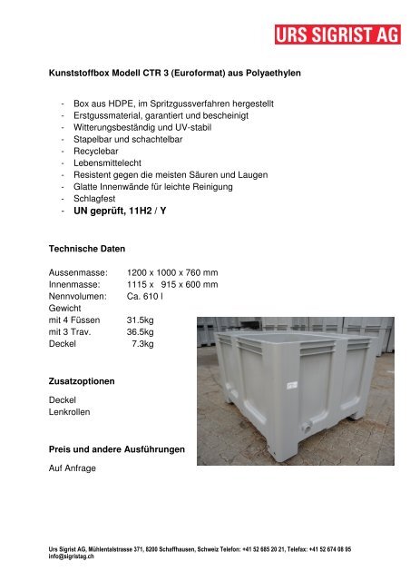 Materialbox Stahl Vollverschweisste ... - Urs Sigrist AG