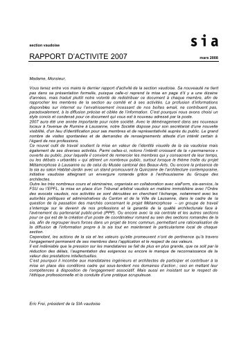 Rapport d'activité 2007 de la SIA-VD - (SIA) - section Vaud