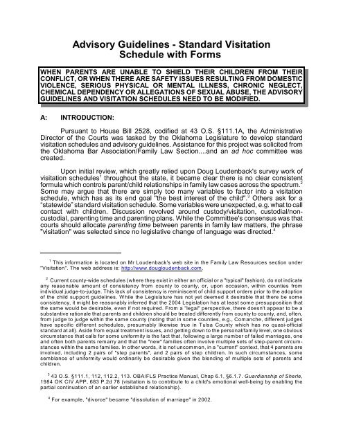 Advisory Guidelines - Standard Visitation Schedule with Forms Advisory Guidelines - Standard Visitation Schedule with Forms
