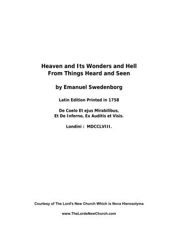 Heaven and its Wonders and Hell - The Lord's New Church