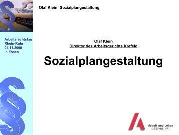 Olaf Klein: Sozialplangestaltung - Arbeit und Leben NRW
