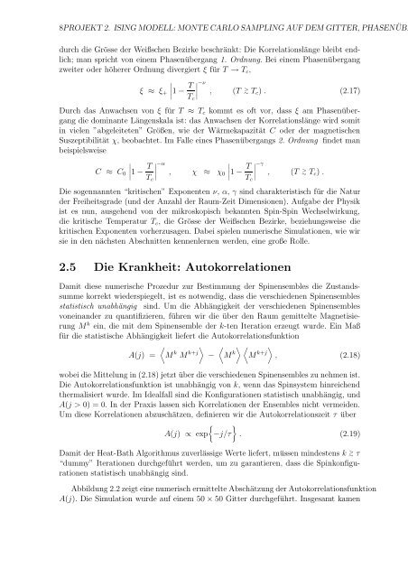 Projekt 2 Ising Modell: Monte Carlo Sampling auf dem Gitter ...