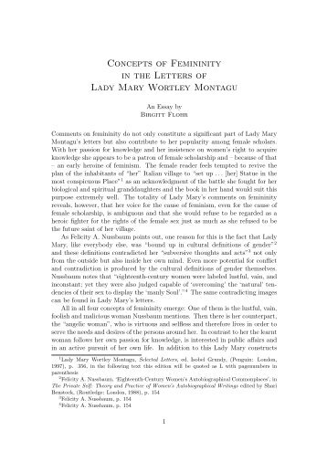 Concepts of Femininity in the Letters of Lady Mary Wortley Montagu