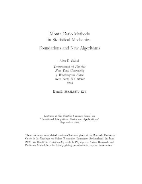 Monte Carlo Methods in Statistical Mechanics: Foundations and ...