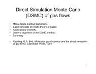 Direct Simulation Monte Carlo (DSMC) of gas flows