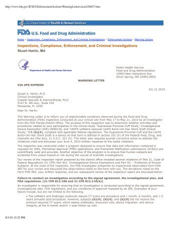 FDA Warning Letter to Stuart A. Harlin, M.D. 2010-07-21 - Circare