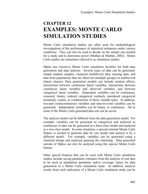 Chapter 12 examples: monte carlo simulation studies - Mplus