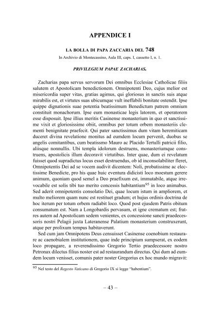 Emilio Pistilli, Il privilegio di papa Zaccaria del - Studi Cassinati