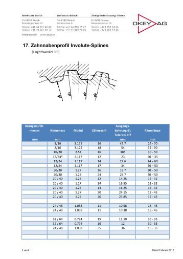 17. Zahnnabenprofil Involute-Splines