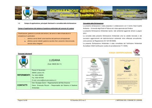 DICHIARAZIONE AMBIENTALE COMUNE DI LUSIANA