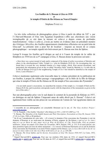 Les fouilles de S. Hassan à Gîza en 1938 - Giza Archives Project
