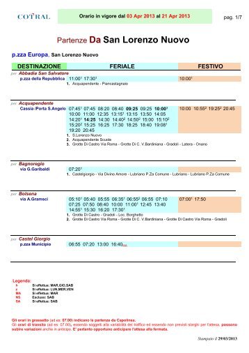 Partenze Da San Lorenzo Nuovo - Cotral SpA