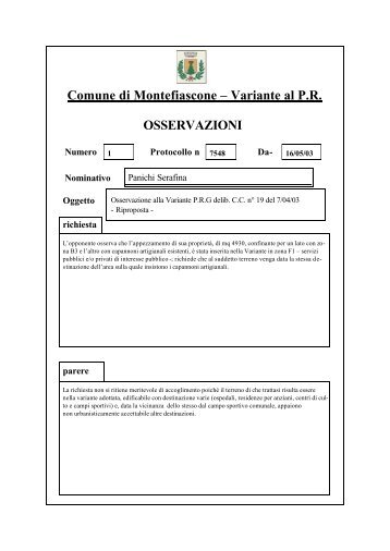 Comune di Montefiascone – Variante al P.R. OSSERVAZIONI