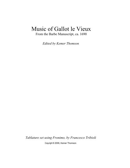 Music of Gallot le Vieux - Mateus