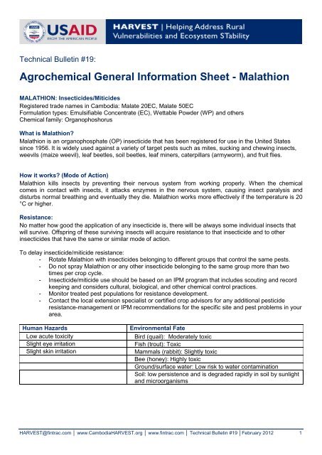 Agrochemical General Information Sheet - Malathion - Fintrac Inc.