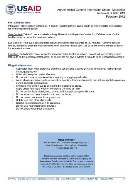 Agrochemical General Information Sheet - Malathion - Fintrac Inc.