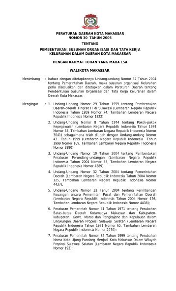 peraturan daerah kota makassar nomor 30 tahun 2005 tentang ...