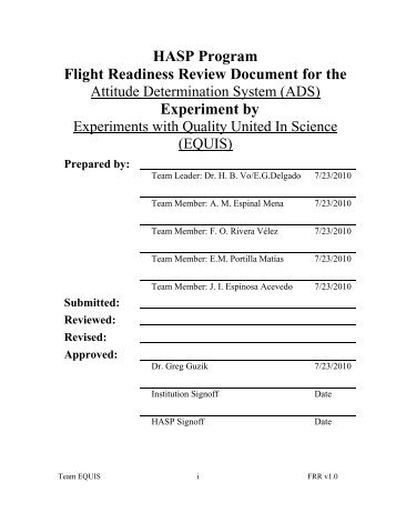 HASP Program Flight Readiness Review Document for the ...