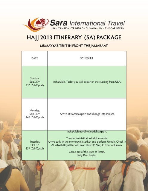 HAJJ 2013 ITINERARY (5A) PACKAGE - Sara International Travel