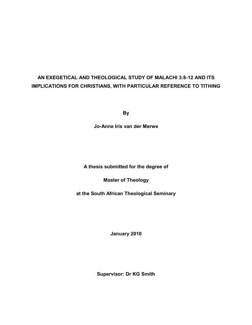 An Exegetical And Theological Study Of Malachi 3 - South African ...