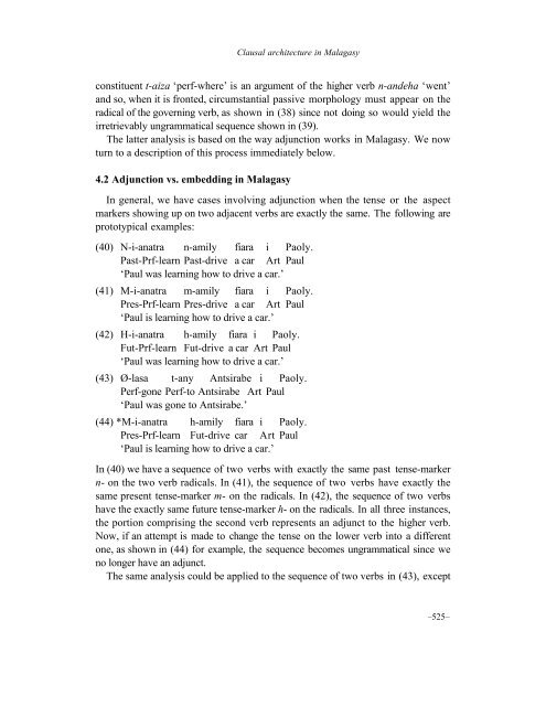 Clausal architecture and movement verbs in Malagasy