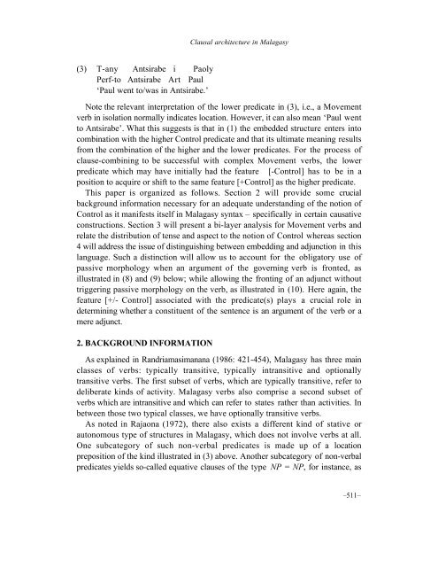 Clausal architecture and movement verbs in Malagasy