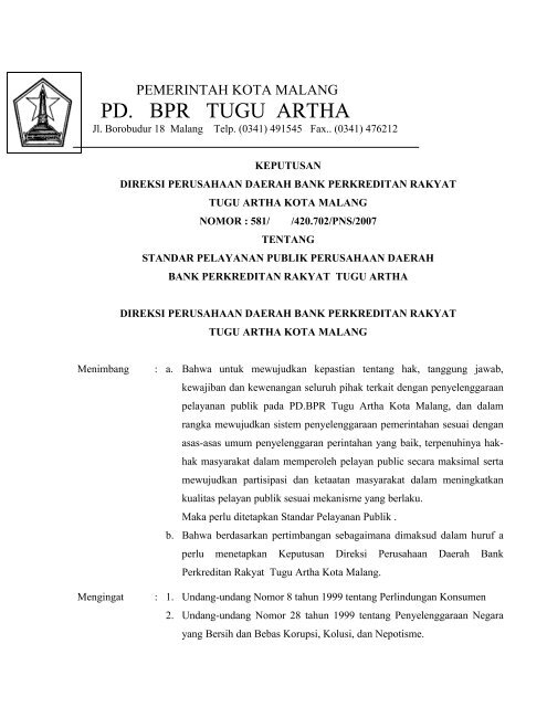 PD. BPR TUGU ARTHA - Pemerintah Kota Malang