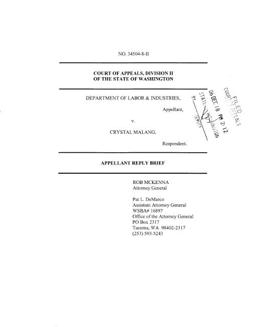 Appellants' Reply Brief - Washington State Courts