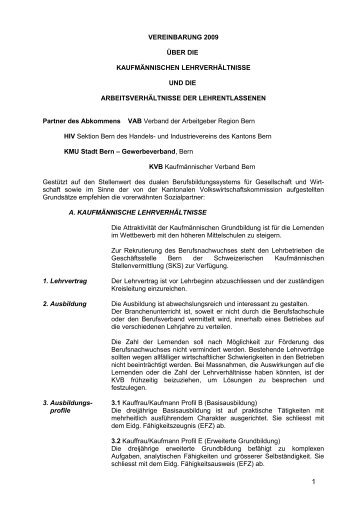 Vereinbarung über die kaufmännischen Lehrverhältnisse (pdf)