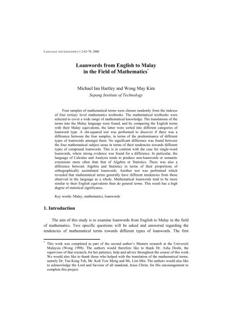 Loanwords From English To Malay In The Field Of Mathematics