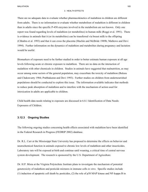 toxicological profile for malathion - Agency for Toxic Substances and ...