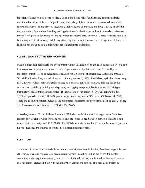 toxicological profile for malathion - Agency for Toxic Substances and ...