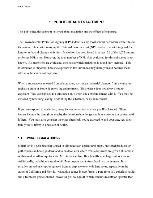 toxicological profile for malathion - Agency for Toxic Substances and ...