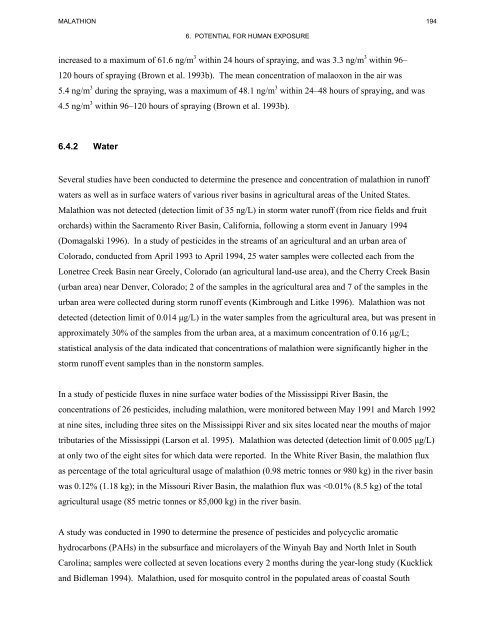 toxicological profile for malathion - Agency for Toxic Substances and ...