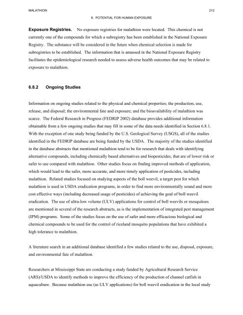 toxicological profile for malathion - Agency for Toxic Substances and ...