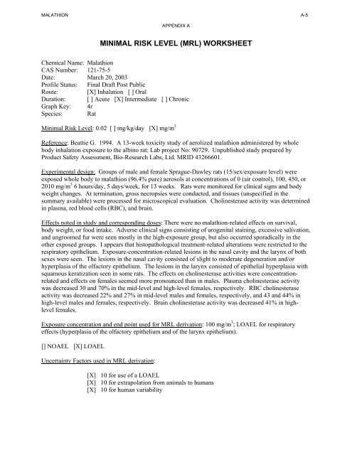 toxicological profile for malathion - Agency for Toxic Substances and ...